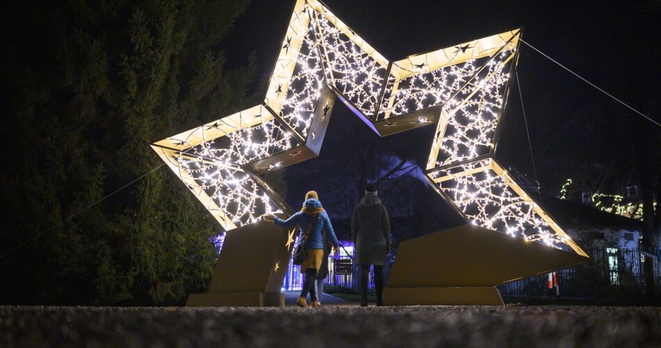 Blick auf Lichtinstallationen bei Winter im Park in Garmisch-Partenkirchen | © GaPa Tourismus GmbH/Philipp Gülland